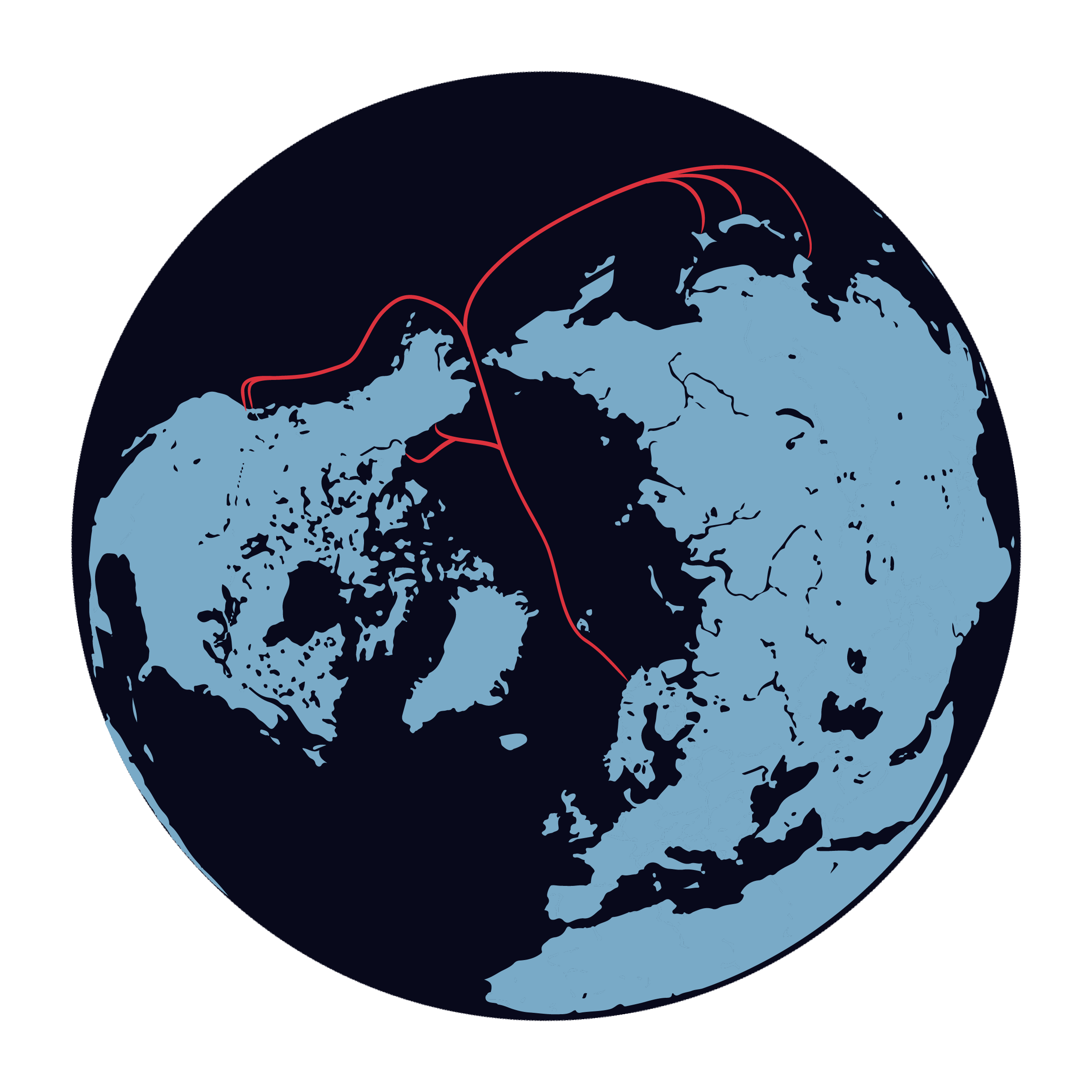 The red lines show the intended route for fiber cables in the global Polar Connect project