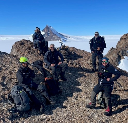A group of researchers on Mount Tottanfjella in Antarctica