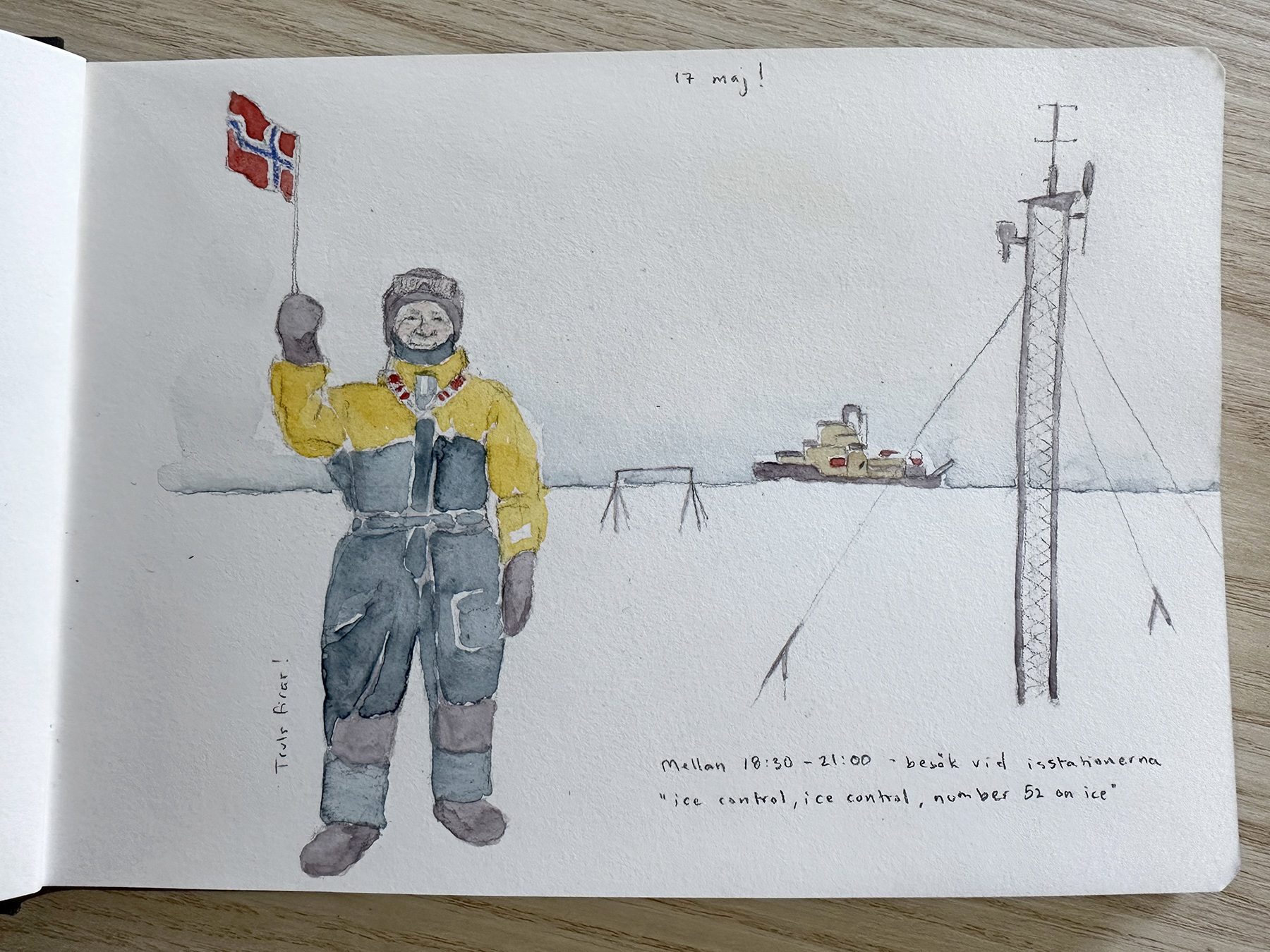 Norrmann firar 17 maj under forskningsexpeditionen ARTofMELT. 