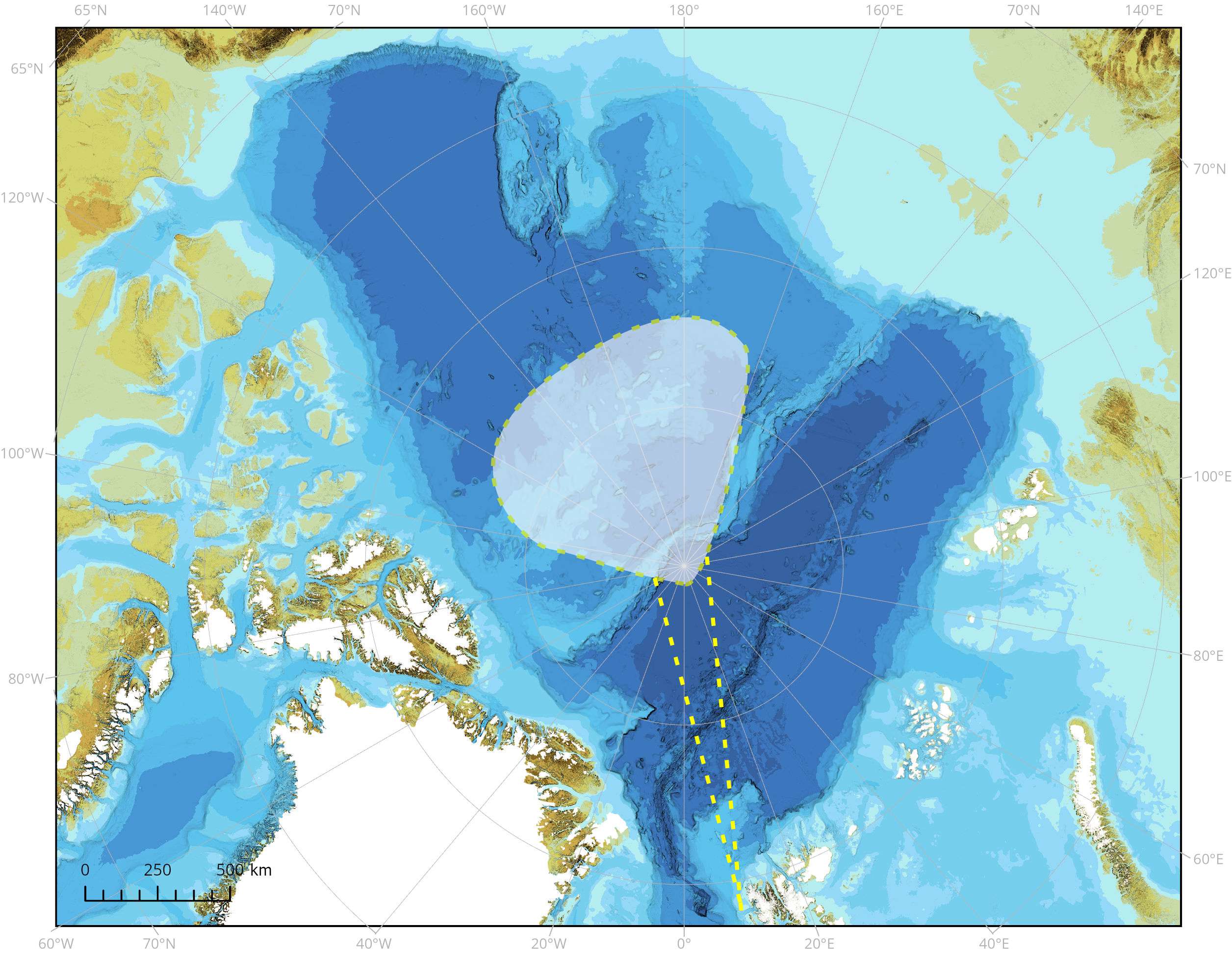Karta över Arktis, med markerat område för expeditionen Canada-Sweden AO 2025