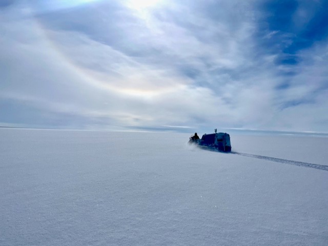 Skoter som drar en ark i Antarktis
